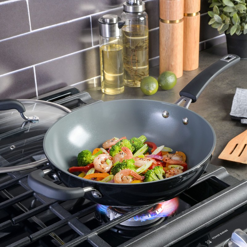 Kenmore Arlington 11" Aluminum Wok W/Lid- Black Diamond