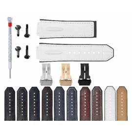 Ewatchparts 25mm Leather Rubber Watch Band Strap Compatible With 44-45mm Hublot Big Bang With Black Screw