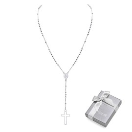 Gamtic Stainless Steel Rosary Necklace – Catholic Rosary Women Men Beads Silver Chain – 60 cm, Stainless steel, gemstone, No Gemstone