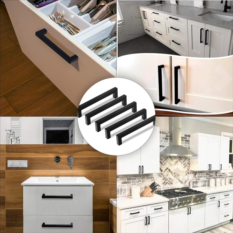 Fiabgum 5 Inch Drawer Handles Kitchen Cabinet Handles Black Drawer