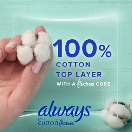Always Pure Cotton, Feminine Pads for Women, Size 4 Overnight Absorbency, Multipack, with Flexfoam, with Wings, Unscented, 20 Count x 3 Packs (60 Count total)