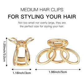 Wanmu Metal Claw Clips for Women, 4 Pcs 2 Inch Claw Hair Clips, Non-Slip Strong Clamps, Gold Hairpin for Thin to Thick Hair (Gold)