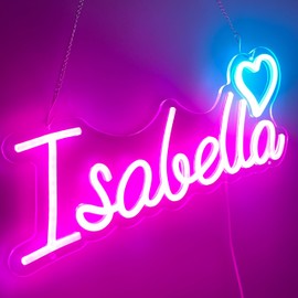 GlowKeechin Isabella Neon Sign, Isabella Name Sign - Magenta & Ice Blue LED Name Light, 16.5 x 7.1 Inches, Vibrant Wall Decor for Bedroom, Party, Birthday, Baby Shower (Isabella - Magenta)