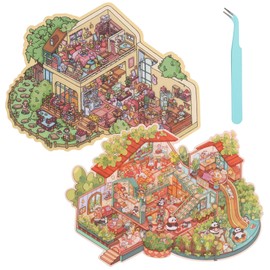 2 Sets Sticker Therapy, Large Sticker Scene for Adults and Kids, Cute Cartoon Scenery Sticker Therapy Store and Home, House Stickers for Girls (G)