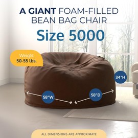 ULTIMATE SACK 5ft Bean Bag Chair, Oversize Bean Bag Chair for Adults, Comfy Chair Bean Bag Couch Lounge Sofa Loveseat Furniture | Brown Suede