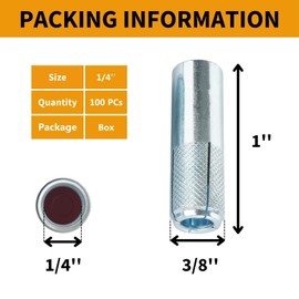 YaaYii 100 PCs Drop-in Anchors 1/4-20 Zinc-Plated for Concrete, Secure Mounting, Industrial-Strength, Easy Installation - Internal Forced Expansion Screw Bolts for Solid Concrete