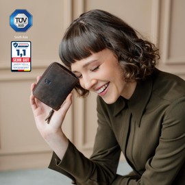 Berliner Bags Vintage Sara Small Leather Wallet with TÜV-Tested RFID Protection, Including Gift Box, for Women - Brown, espresso, Vintage