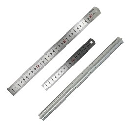 Dapetz ® 3 Pcs Set Stainless Steel Ruler Metal Double Sided 6" 150mm and 12" 300mm & Triangle Ruler 12" 300mm Measuring with Metric & Imperial Graduations for Engineering Schools Office Drawing