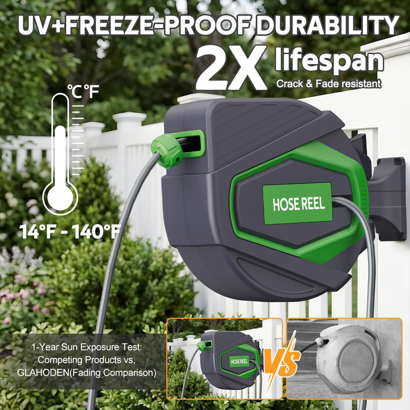 ALAIAL Retractable Garden Hose Reel, 1/2 in x 100 Ft,