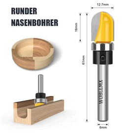 WOBLLMX 6 mm Milling Cutter for Router, Diameter 12.7 mm with Ball Bearing, Chamfer Cutter, Round Cutter Bits, for Cutting Tool, Woodworking, Shaker Cutter Tools