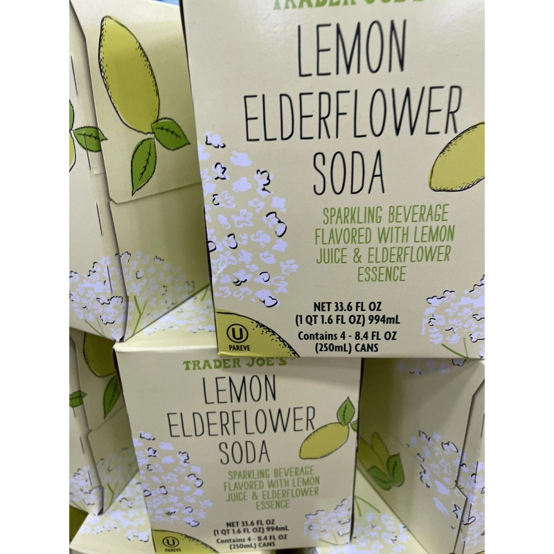TRADER JOE'S LEMON ELDERFLOWER SODA 4 - 8.4 FL OZ