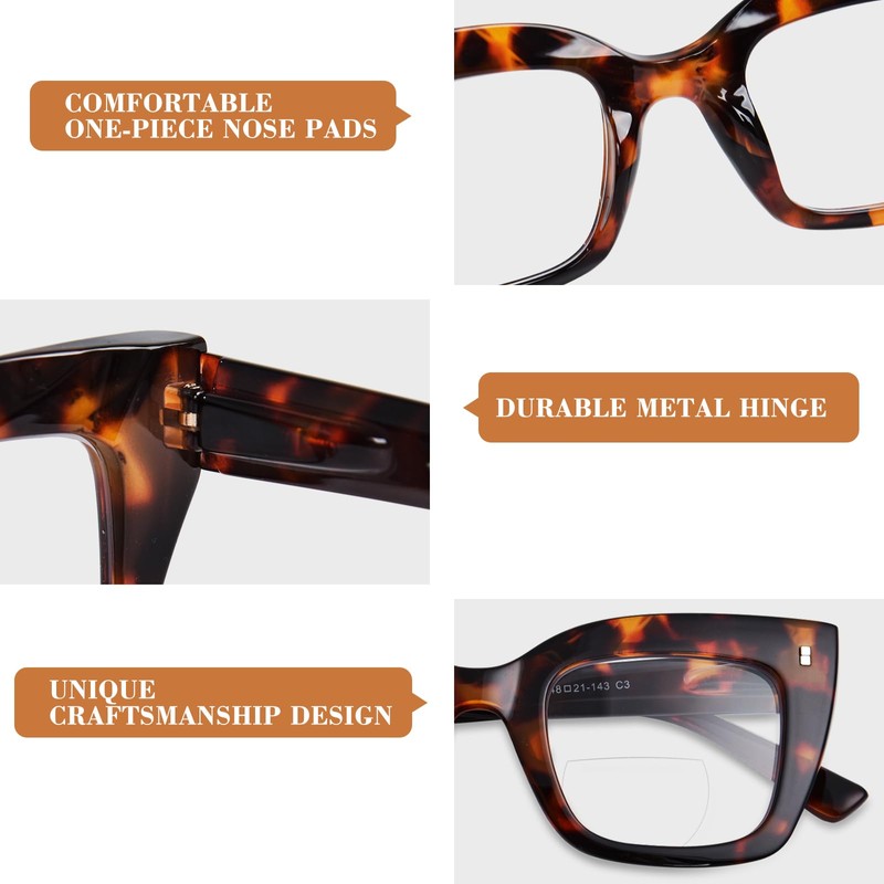 OPTOFENDY Bifocal Reading Glasses for Women, Clear Top Cat Eye