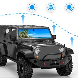 DaisyInner Tropical Palm Tree Windshield Sun Shade Compatible with Jeep Jk Jku Jl Jlu 1997-2025 and Compatible with Gladiator Jt 2020-2025 Foldable Windshield Sun Visor Blocks UV Rays, 16.5" x 52.5"