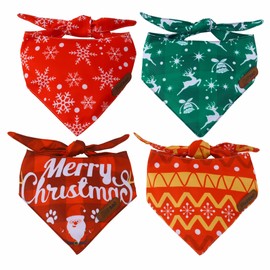 DeerBAO Christmas Dog Bandanas 4 Pack, Christmas Tree and Santa Claus Dog Scarf,Dog Bandana for boy and Girl,Premium Durable Fabric,Adjustable Fit,Unique Shape,Provide Various Sizes (Large)