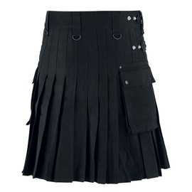 NORTH EDGE Men's Scottish Black Utility Cotton Kilt Fashion Sport Black Utility Skirt Two Cargo Pockets with Adjustable Leather Straps (30, Black)