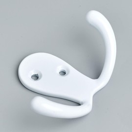 Decohooks Two Prong Robe Hook - Wide Design - White - Door and Wall Mountable - Single - Fixings Included