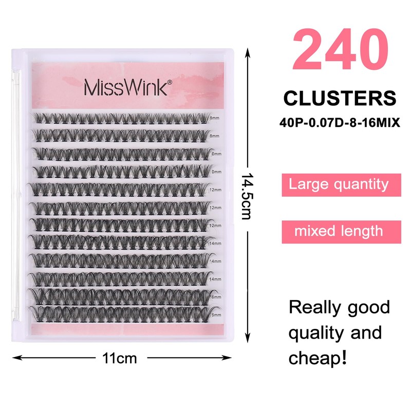 Heyu-Lotus 240 PCS Individual Lashes, 40D Cluster Lashes, D Curl
