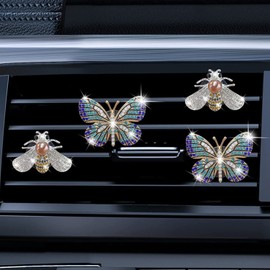 Bling Butterfly Air Vent Clips, 4 Pcs Crystal Bee Car Air Fresheners Vent Clips Car Diffuser Vent Clip Diamond Car Decoration Cute Car Interior Decor Bling Car Accessories for Women…
