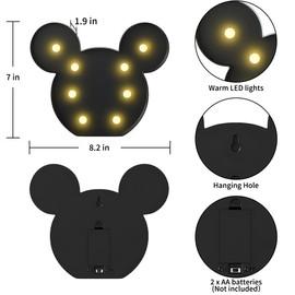 YiaMia Black Mouse Night Light for Kids, Battery Powered Mouse Decor, Mouse Birthday Decorations for Bedroom, Kids Room Decor, Mouse Wall Decor for Bedroom