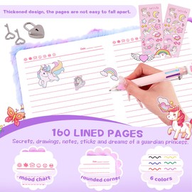 PrinBarBee Cat Diary for Girls with Lock and Keys,Tie-Dye Fuzzy Journal for Kids,Hardcover Fluffy Locking Notebook for Writing and Drawing,4-12 Year Old Girl Birthday (A Star-Cat,Purple)