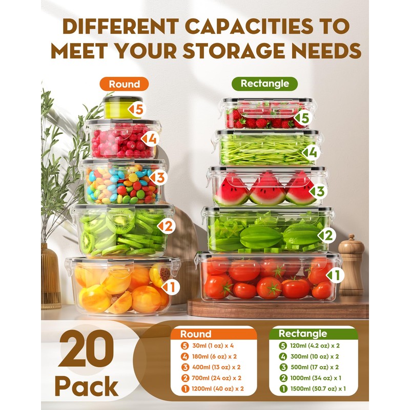 40 PCS Food Storage Containers with Lids Airtight (20 Containers