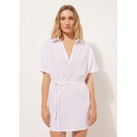 CALZEDONIA Woman's Short Drawstring Caftan in White, Size S-M