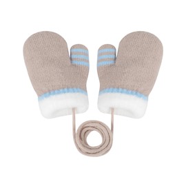 Becellen Infant Mittens, Warm Thick Toddler Winter Gloves with Lanyard, Cute Anti-Scratch Baby Knitted Gloves for 0-3 Years Boys Girls, beige