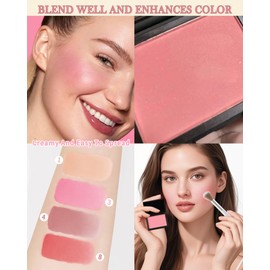 Matte Blush Powder for Cheeks,Contour Face Blusher Palette with Brush,Lightweight High Impact Buildable Color,Transfer-proof Longlasting Facial Makeup,Mother's Day Gift for Women Girl-01# Peach Pink