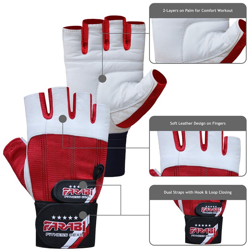 Farabi Weight Lifting Gym training Gloves Real Leather with 4