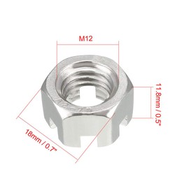 sourcing map M12 x 1.75mm Pitch 304 Stainless Steel Slotted Hex Nuts, Pack of 5