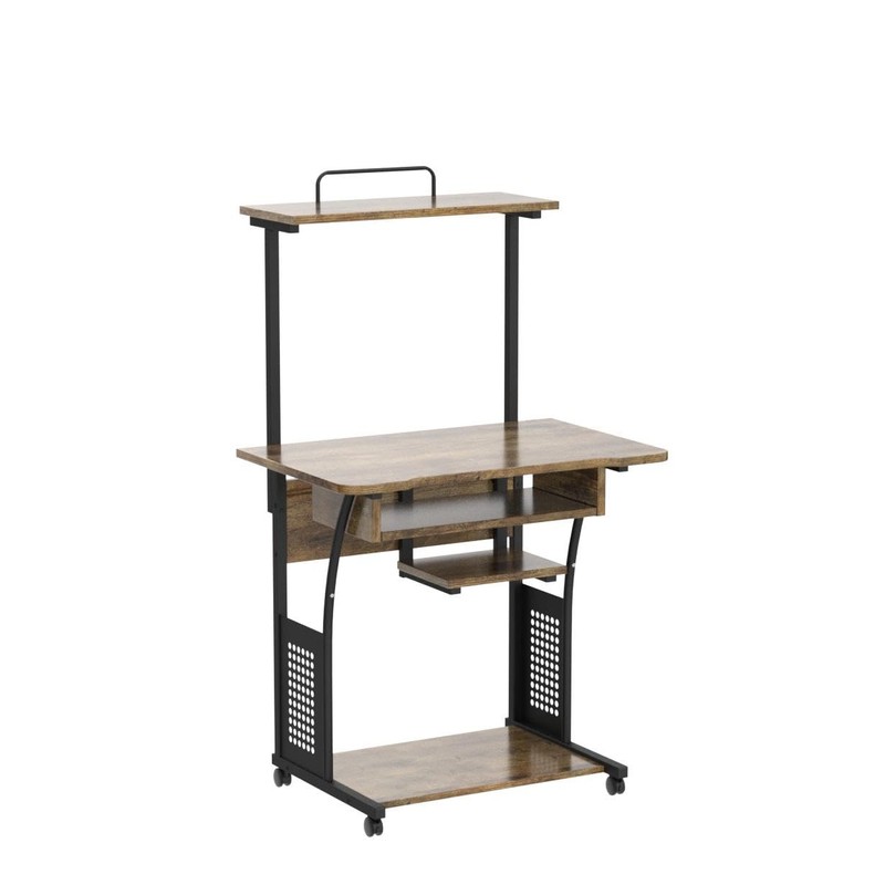 Yaheetech 3 Tiers Rolling Computer Desk with Keyboard Tray and