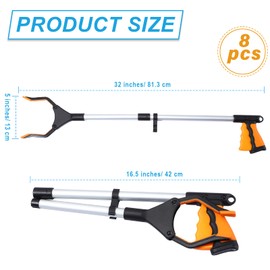 Ctosree 8 Pack 32" Trash Grabber Reacher Tool for Elderly, Foldable Litter Picker Upper, Lightweight Trash Pick up Stick, Long Handy Mobility Aids for Home Garden Arm Extension(Multicolor)