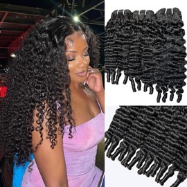 Burmese Curly Bundles Human Hair 16 18 20 Inches 100% Unprocessed Burmese Raw Hair Extension 3c4a Water Wave with Spiral Curly End Real Human Hair Extensions Natural Black