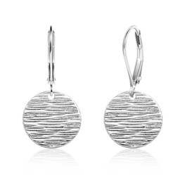 Sterling Silver Dangle Earrings for Women Trendy Disc Circle Coin Geometric Flat Hammered Drop Earrings Hypoallergenic Leverback Earrings S925 Silver Jewelry for Gifts