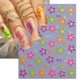 TailaiMei Flower Nail Stickers, 3D Gold Design Self-Adhesive Nail Art Decals for DIY Nail Decorations (509)