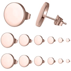 EODKSE Titanium Stud Earrings Set: 6 Pairs Hypoallergenic Earrings in Rose Gold Look for Women, Men & Girls, Stainless Steel Unisex Flat Top Design with Round Stud Earrings in Sizes from 3 mm - 8 mm