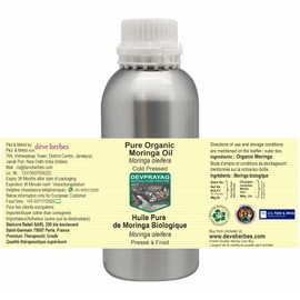Devprayag Pure Organic Moringa Oil (Moringa oleifera) Natural Therapeutic Grade Cold Pressed 630ml (21 oz)