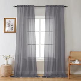 Gwine Charcoal Grey Sheer Curtains 96 Inches Long 2 Panels, Elegant Window Treatments Voile Curtains for Living Room, Light Filtering Rod Pocket Sheer Drapes, Each 42" Wx84
