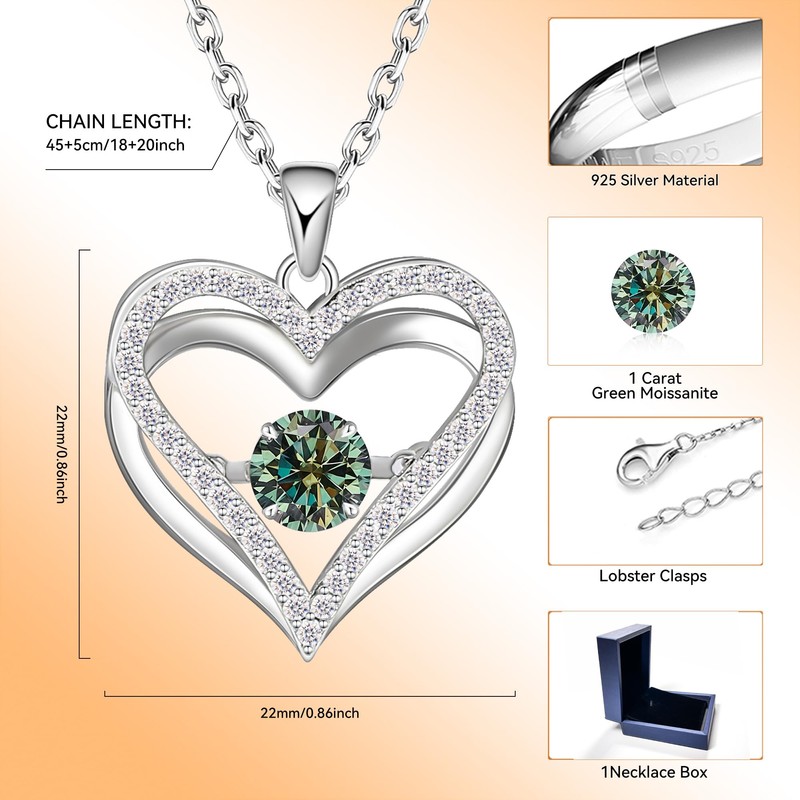 Moissanite Heart Necklace for Women, S925 Silver Floating Heart Pendant