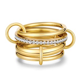 Joo&Rind Gold Stacking Rings for Women - Tarnish-Resistant Stainless Steel Gold Linked Ring, Fashionable Jewellery Set for Everyday or Special Occasions, Stainless Steel, No Gemstone