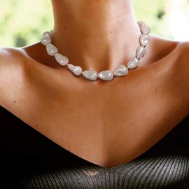 Flyonce Baroque Pearl Necklace for Women Trendy Beaded Chunky Dainty Charm Irregular Large Cream Pearls Choker Necklaces Birthday Wedding Jewelry Gifts