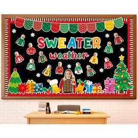 Christmas Bulletin Board Decorations Ugly Sweater Snowman Snowflake Cutouts Christmas Bulletin Board Set Xmas Winter Classroom Decor for Holiday School Blackboard Wall Decor Party Supplies