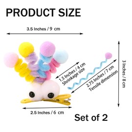 MIUPOO Fluffy Pom Poms Hair Clips,Crazy Hair Day Accessories for Girls,Quirky Little Monster Barrettes,Plush Duckbill Hairpins Hair Barrettes,Party Modeling Hair Accessories,2 Pieces,Yellow eyes