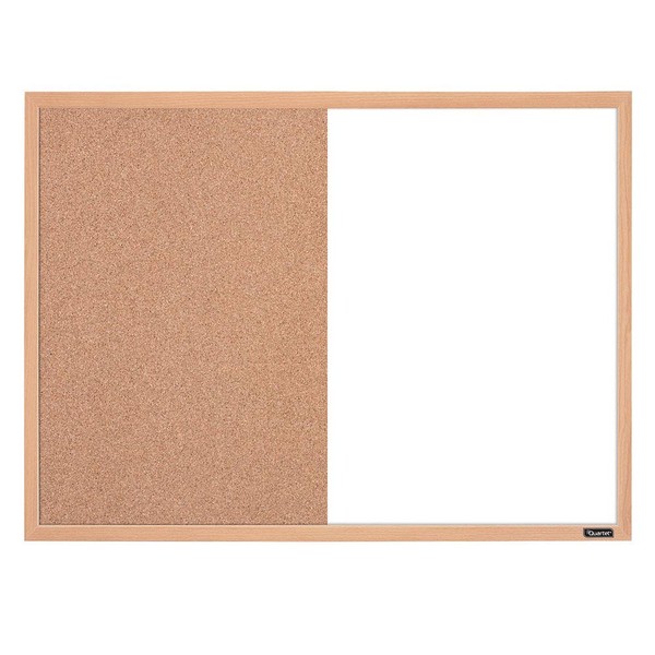Quartet Combination Whiteboard & Corkboard, 23" x 17", Combo White Board & Cork Board, Oak Finish Frame (35-380402Q)