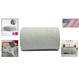 Versatile Sea Foam Twin Throw Blanket - 100% Cotton Waffle Design, 68"x92"
