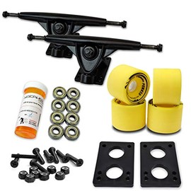 Yocaher Longboard Skateboard Trucks Combo Set 71mm Wheels + 7"/180mm Heavy Duty Aluminum Black Trucks, Bearing, Riser Pad, and Longboard Hardware Package