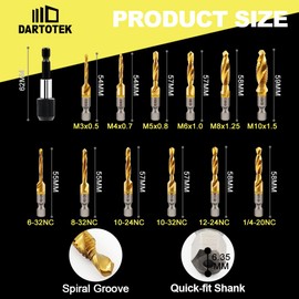 Combination Drill and Tap Bit Set,Titanium Coated Tapping Bit Tool 13pcs SAE/Metric Screw tap Drill bit for Drilling Tapping, Countersinking,with Quick Change Adapter