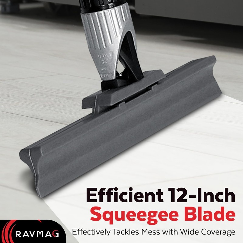 Silicone Floor Squeegee with 55-Inch Long Handle, 12-Inch Single Cast