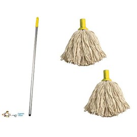 Crown Supplies Professional Colour Coded Mop Handle and 2 Mop Heads - Colour Yellow