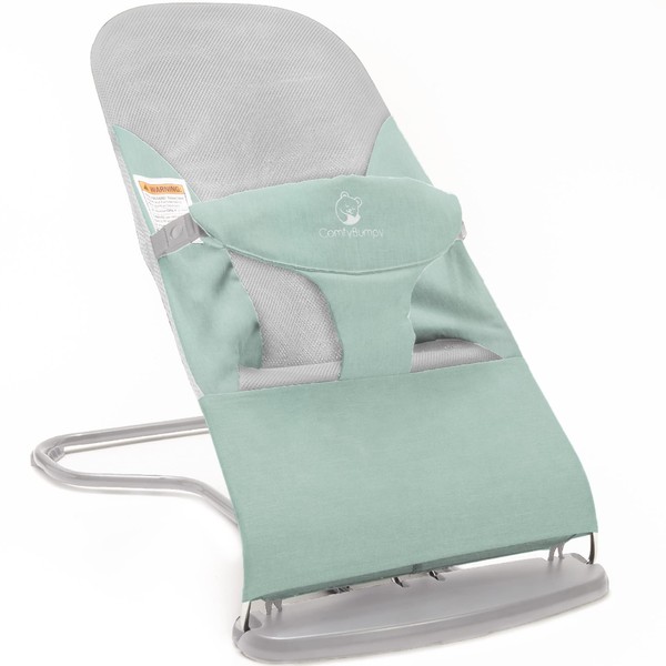 ComfyBumpy Ergonomic Baby Bouncer Seat - Bonus Travel Carry Case - Safe, Portable Bouncing Chair with Adjustable Height Positions - Infant Sleeper Bouncy Seat Perfect for Newborn Babies (Green)